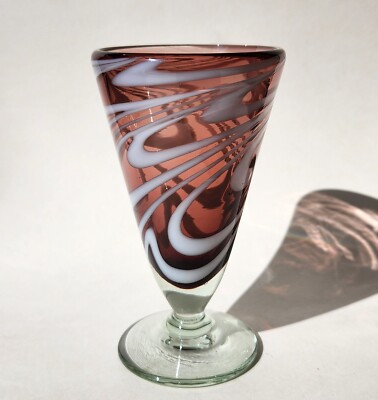 Mid-Century Carlo Moretti Burgandy & White Swirl Glass Goblet 4.5'' 