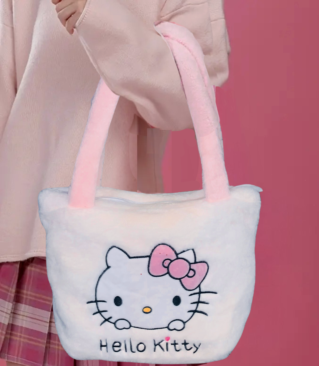サンリオ Hello Kitty バッグ ピンク ぬいぐるみ付き Sanrio Hello Kitty Plush Tote Bag Embroidered Face Pink Bow Fluffy