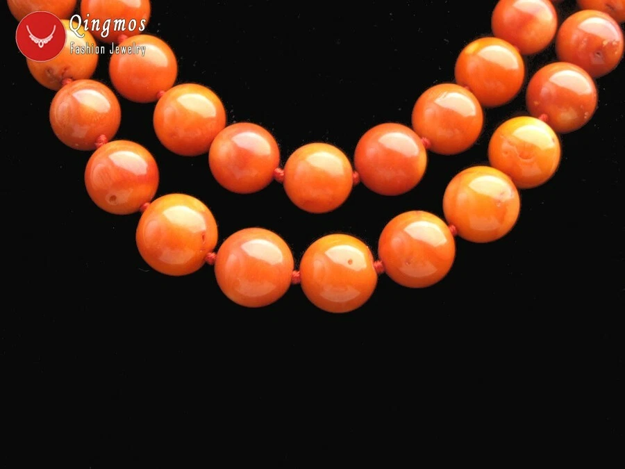 15-17mm Round Natural Orange Coral Necklace for Women Jewelry 2 Strands 18" - Image 4 of 4