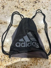 ADIDAS Drawstring Sack Pack Black Gray Logo Backpack Gym Sport Bag