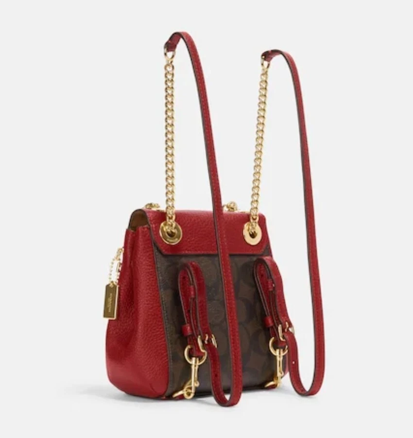 Mini Zaino Coach Convertibile Nuovo con Etichette Marrone 1941 Rosso
