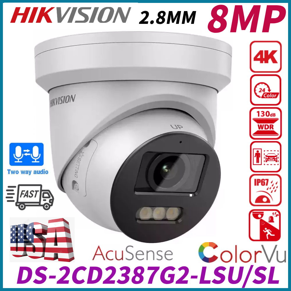Hikvision DS-2CD2387G2-LSU/SL 4K 8MP ColorVu IP Camera 2 Way Audio Strobe Light