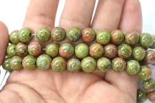 Unakite Big Hole Round Beads 6mm, 1.5mm hole, 8-inch Strand