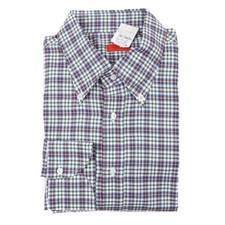 Isaia Napoli Modern-Fit Multi Checked Soft Cotton Dress Shirt 17.5 x 37 NWT