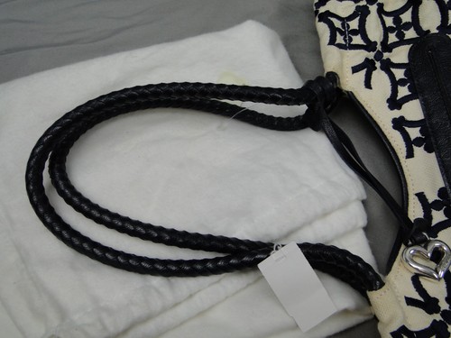 Borsa Brighton geometrica in tela con manici intrecciati in pelle antipolvere nuova con etichetta - Foto 10 di 12
