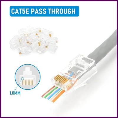 10/20/30/50Pcs Pass through RJ45 Cat6/Cat5E Connectors Crystal End 8P8C Crimp UT