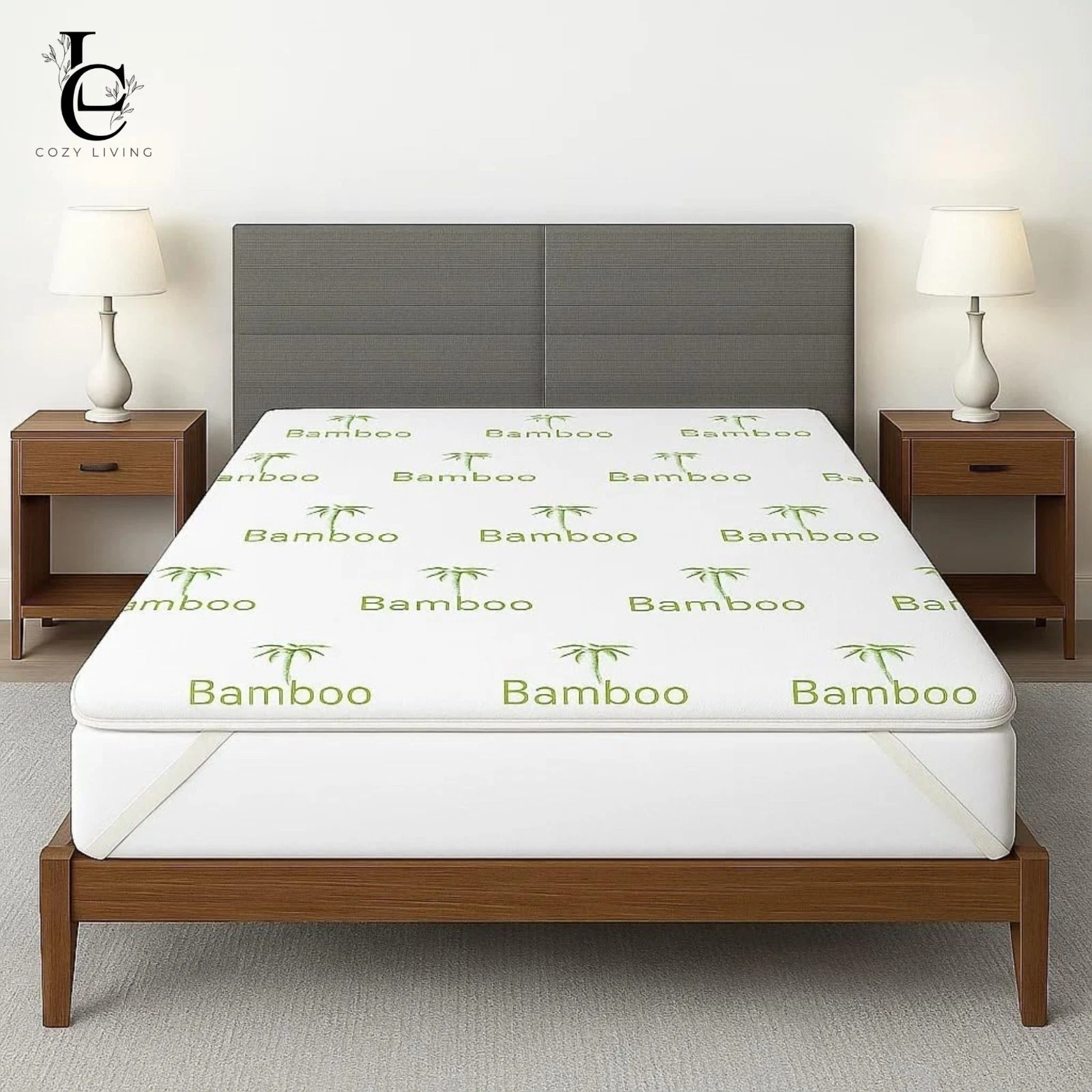 40D Bamboo Memory Foam Mattress Topper 2.5cm Thick - Anti Slip with Zipped Cover