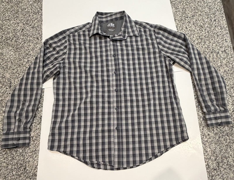 PACIFIC OUTFITTERS  Button-Down Shirt Men's Gray Plaid large active Stretch 
