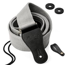 BestSounds Guitar Strap 100 Soft Cotton Genuine Leather 2 inches wide, Grey