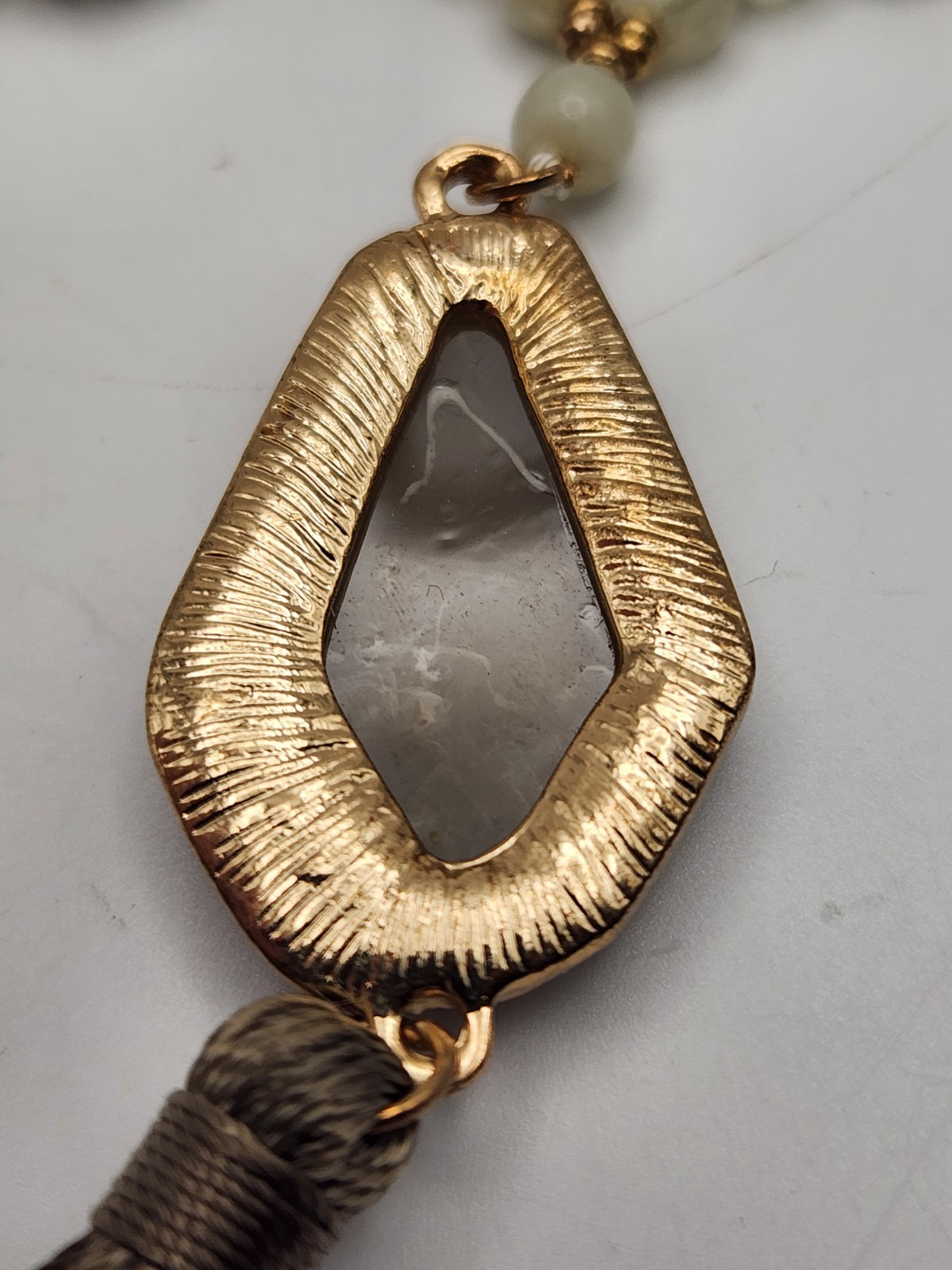 Signed C1946 Agate Stone Bead And Rhinestone Frin… - image 12