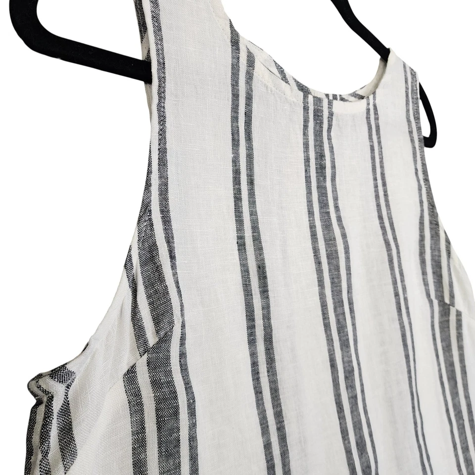 C&C California Womens Striped Linen Tank Top Size Medium Cream Gray Button Back - Image 3 of 4