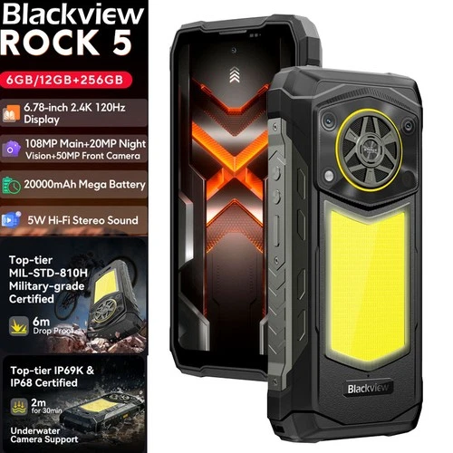 6.78" Blackview ROCK 5 4G LTE AI Rugged Phone Android 16 NFC Outdoors 20000mAh
