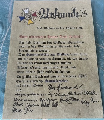 Original Urkunde vom Sammlervökle der  NZ Waldsee Top  von 1996  !!!!!!!