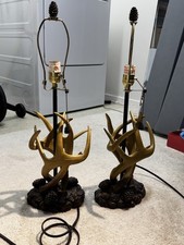 Pair of Rustic Antler Table Lamps Pinecone Ba...