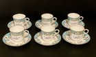 RARE 6 Antique 1850s Copeland Hand Painted Tea Cups & Saucers Floral Turquoise
