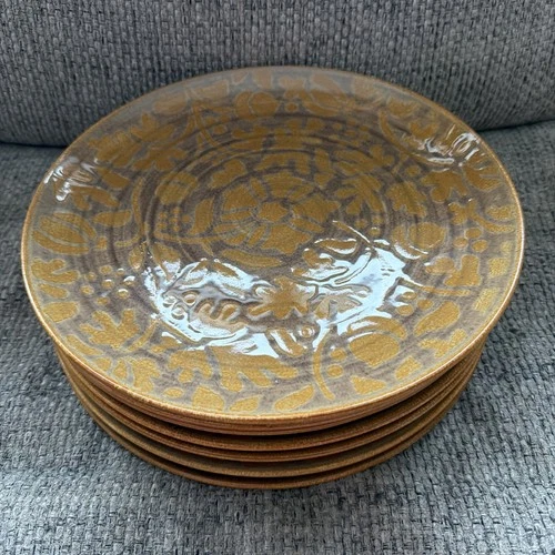 Rare MCM Red Wing Pottery Kashmir Acorn Oak Leaf 10.5” Dinner Plate Set Of 7