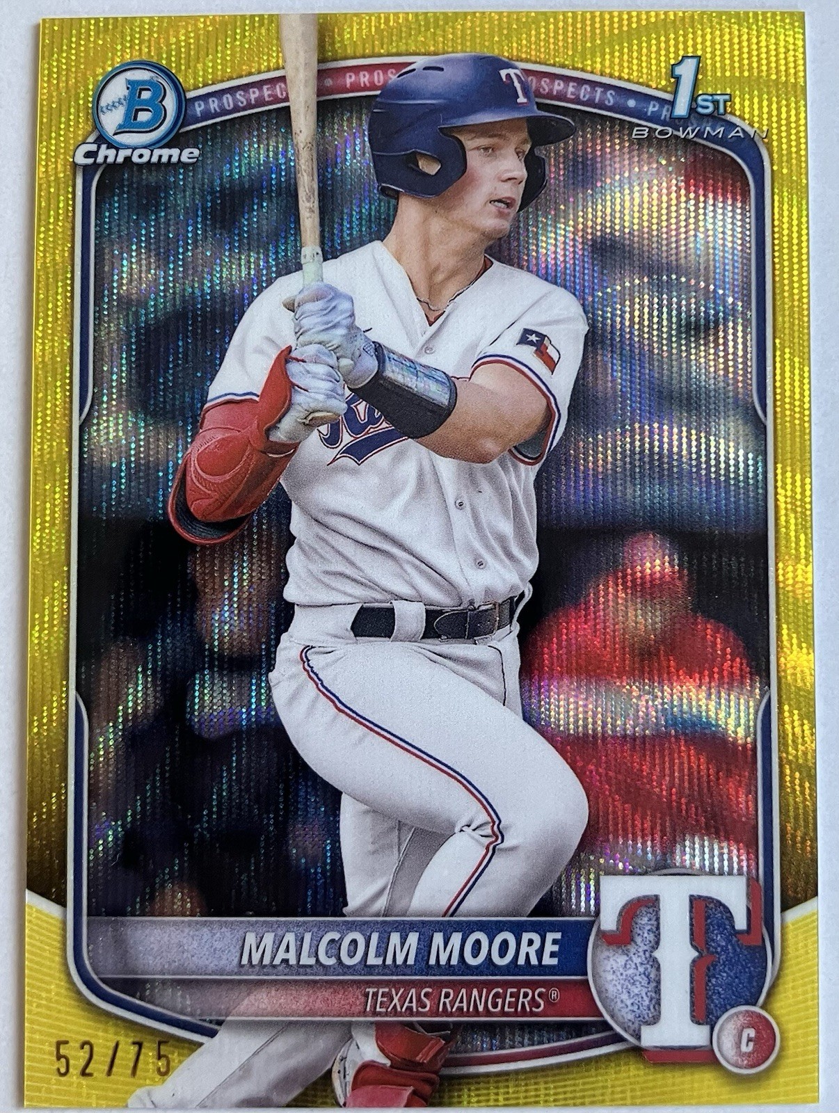 2025 Bowman Chrome Book 1st Malcolm Moore YELLOW WAVE /75