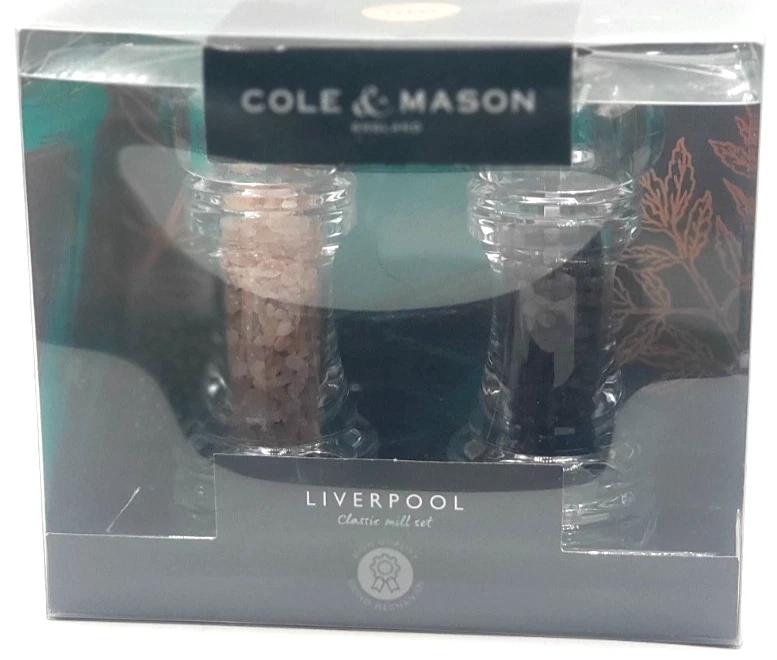 Cole and Mason England Salt and Pepper Grinder Set Clear Acrylic Lucite. NEW