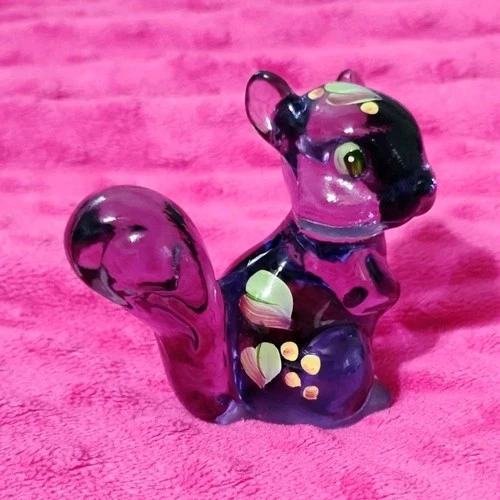 Fenton Hand Painted Glass Squirrel Figurine Signed J. Powell USA