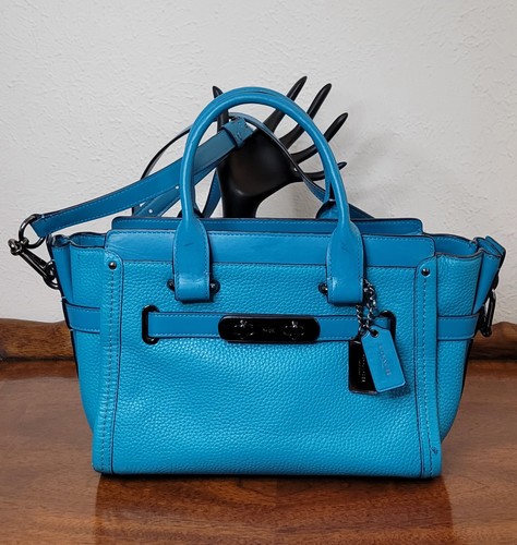 Coach Swagger Türkis Umhängetasche Crossbody Handtasche Tragetasche Kiesel Leder Gunmetal - Bild 1 von 24