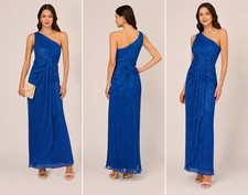 Stardust One-Shoulder Pleated Metallic Gown Royal Blue sz 14 Elegant Formal NWT