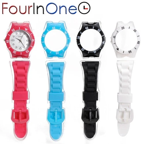 Silicone Wrist Watch With 4 Customizable Straps Four In One