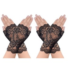 2 Pairs Women's Lace Gloves Fingerless Floral Gloves for Bridal Prom Wedding ...