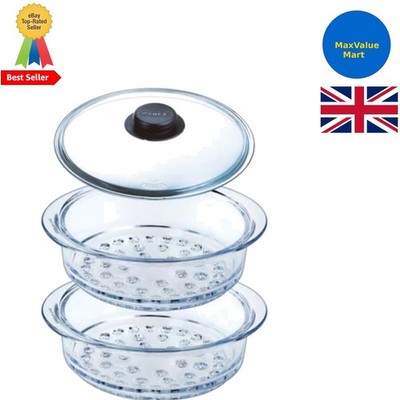 Pyrex - Doppel 20 cm Dampfkorb und Deckel mit Knopf - 2 Dampfgarer