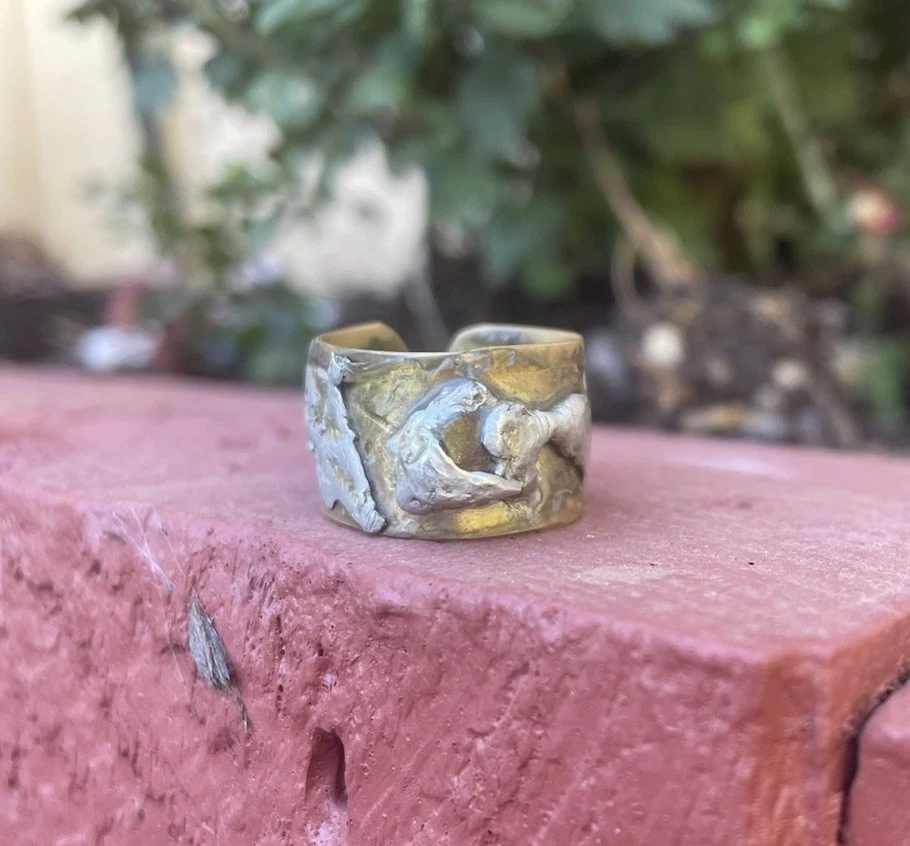 Anillo artesanal de latón y plata de piedra natural ojo de tigre joyería Foto 4 de 4