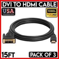 DVI to HDMI Cable 15 FT DVI-D Male Plug to HDMI Male Plug Cord Monitor PC 3PCS