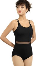 Women Long Sleeve Dance Leotard Mesh Ballet leotard Soft lining to protect ...
