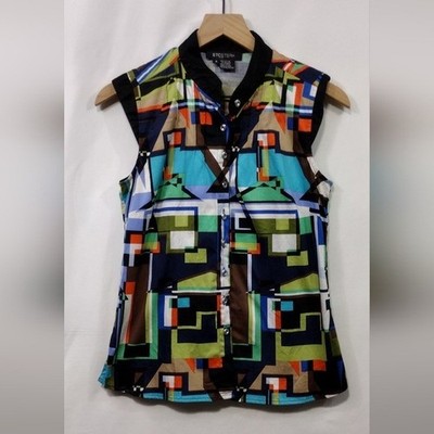 Etcetera Geometrical Print Top Women's 4 Multicolor Artsy Boho Retro 90s Y2K