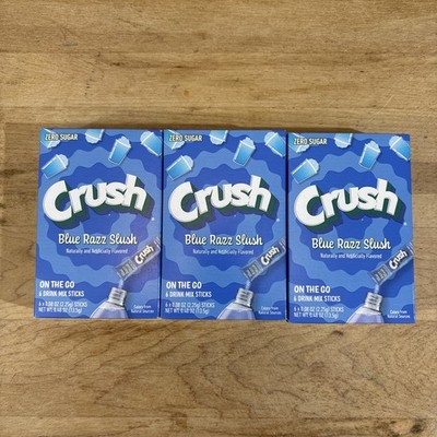 3x Crush BLUE RAZZ SLUSH Drink Mixes Bulk Refreshing Beverage Lot 6ct Mix Sticks
