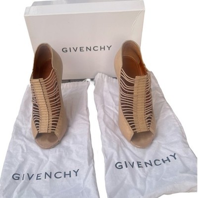 Givenchy Beige Leather Cage Peep Toe Stiletto Bootie Heels Made in Italy
