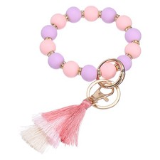 Keychain Wristlet with Tassel for Women 2.36" Diameter Purple/Pink 1Set