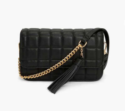 Woven Tassel Crossbody Bag, Purse- Black