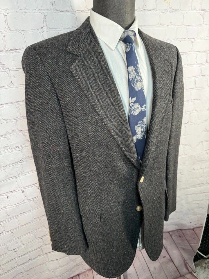 Chaqueta Blazer Abrigo Deportivo EVAN PICONE Para Hombres Gris MANCHA TWEED Lana ESPIGA 40R Foto 3 de 4