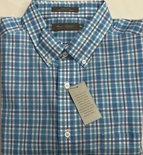 New Daniel Cremieux Casual Short Sleeve Shirt Aqua Blue Plaids Size L $19.75