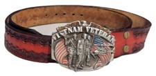Vietnam Veteran Siskiyou Vintage 1989 Pewter Belt Buckle W/ 48" Red Leather Belt