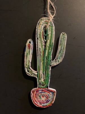 Hand-Crafted Quilled Paper Ornament of a Saguaro Cactus