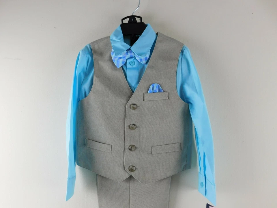 DOCKERS 4 件 西装套装,男孩尺寸 5 裤子、衬衫、背心、领带、口袋方形全新带标签 — 第 2/4 张图片