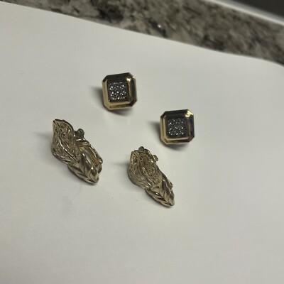 Lot Of 2 Gold Tone Clip On Costume Earrings Signed 1 Trifari 1 Avon