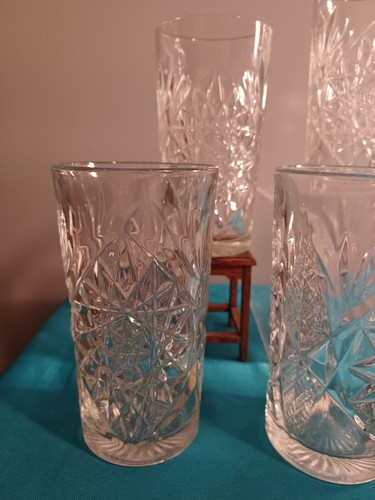 Vintage LIBBEY Clear Glass 16oz Highball Water Tumblers HOBSTAR Starburst USA. - Picture 8 of 10