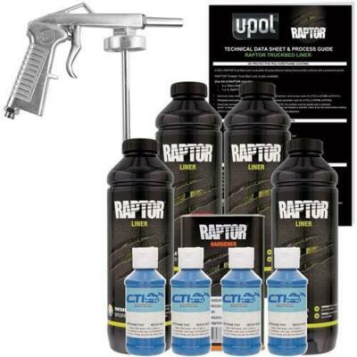 U-POL Raptor Dark Blue Urethane Spray-On Truck Bed Liner W/Free Spray Gun, 8 L