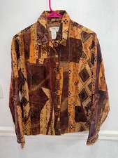 Coldwater Creek Jacket Women  s sz M Embroidered patchwork Lined Button Up Brown