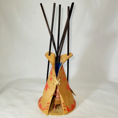 Vintage Indian Leather Teepee Hut With Baby Made In America By Native Americans