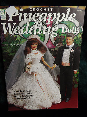 Crochet Pineapple Wedding Dolls Clothes Pattern Book White Birches  1997