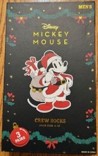 New Disney Mickey Mouse Holiday Christmas Crew Socks Set Of 3 w/Gift Box Sz 6-12