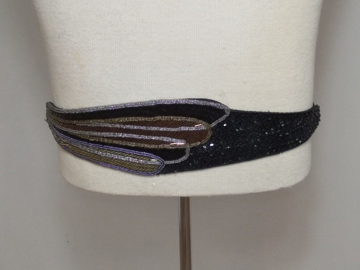 Vintage Belt Sequin Beaded Art Deco Glam Black Gold Copper  display picture 3