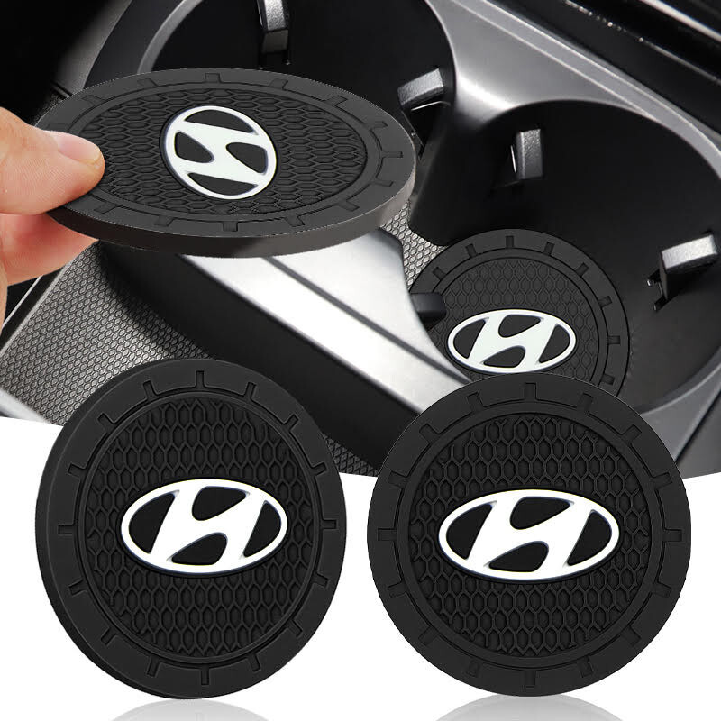 2PCS Hyundai Car Cup Coaster Non-Slip Silicone Water Cup Holder Waterproof Pad